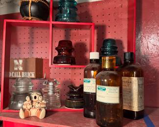 Vintage Glass Insulators and Antique Amber Bottles