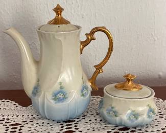 Vintage Hand Painted Porcelain Teapot and Sugar Bowl Set