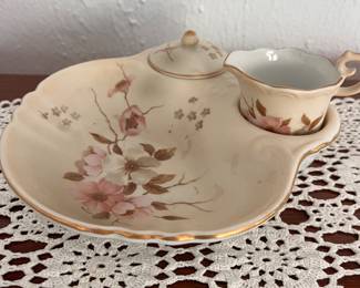 Nippon Hand-Painted Porcelain Dish with Floral Design and Creamer