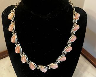Vintage Silver and Pink Teardrop Necklace