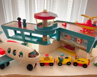 Vintage Fisher Price Toy Airport Playset and Accessories