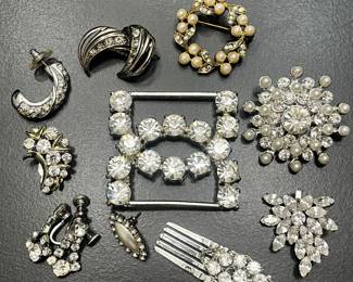 Vintage Rhinestone Brooch and Earring Collection