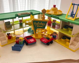 Vintage Playskool Holiday Inn Playset with Cars and Figures