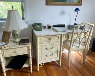 Vintage, Faux Bamboo. 3 matching Pieces .  Desk w/ Chair. Nightstand, Dresser 