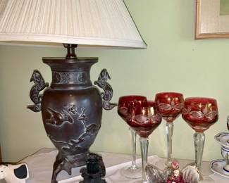 Fredrick Cooper Lamp, Japanese Motif, Czech Crystal