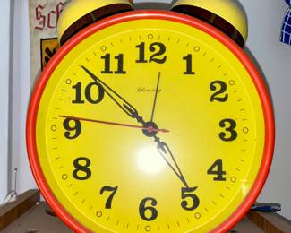 Vintage Wedgefield West German Wind Up Alarm Clock Yellow Orange 70's