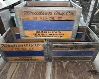 806  3 Vintage Wooden Knudsen Milk Crates 