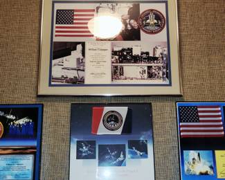 Verified authentic US flags and patches that have been flown on various space missions from the Space Shuttle and Space Station.