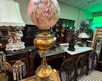 Brass Lamp w/ Hand Painted Shade