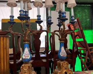 Pair Sevres Style Candelabra Lamps