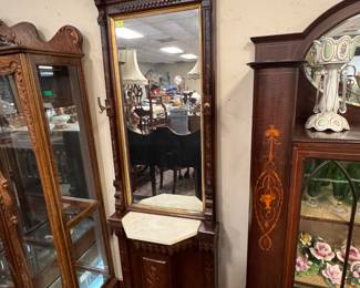 Eastlake Carved Hall Tree w/ Marble Insert