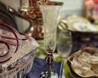 Mackenzie-Childs Courtly Check Bloomimg Champagne Flute
