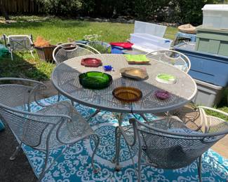 Wrought Iron Patio Set and Vintage Ash Trays