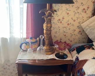 Vintage End Table, Crystal Bells and Murano Dish