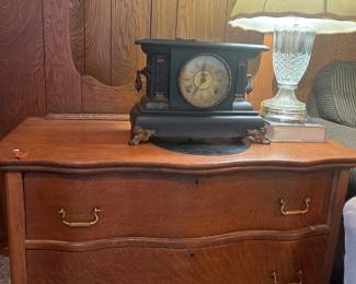 Vintage Wash Stand, Antique Clock and Crystal Lamps