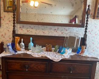 Vintage Dresser and Collection of Fenton  Glass Shoes