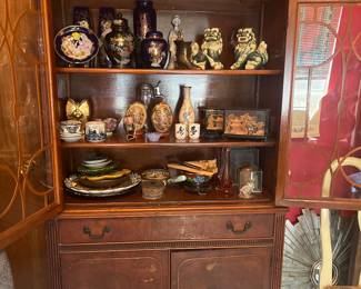 Vintage Curio Cabinet, Japanese, Chinese and Oriental Figurines