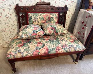 Victorian Eastlake carved Walnut Settee Love Seat