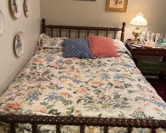 Vintage Full Size Bed Jenny Lind Spindle Style with Head board and Foot Board and over 85 Norman Rockwell & Hummel Plates  