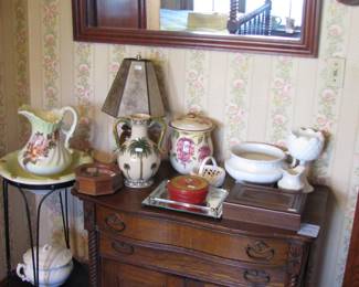 Pitcher & bowl ands stand, nice oak wash stand