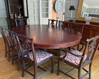 Antique Mahogany Oval Dining Room Table with 2 Chippendale Armchairs and 6 Chippendale Standard Chairs - $2500 for the set - 61"wide x 85"long (including a 20" leaf)