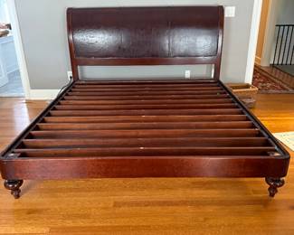 King size Sleigh Bed with Leather Inlay Headboard & Low Footboard - $500