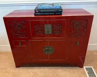 Ming Dynasty-style Red Lacquered Console Cabinet - $700 - 36"w x 16"d x 30"t