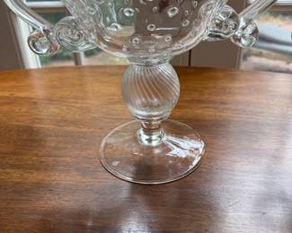 ANTIQUE STEUBEN ERA CHEMICAL BUBBLE LG. HAND BLOWN ART GLASS COMPOTE BOWL VASE- $300 