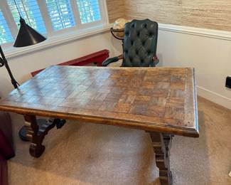 Vintage Spanish Oak Checkerboard Desk - $2500 - 68"l x 35"w x 29"t