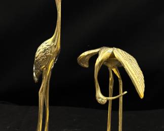 Pair Vintage Small Brass Cranes