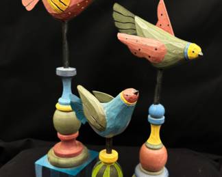 Birds on Pedestals - Carved Wood