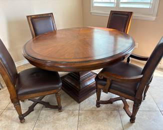 Available For Presale: $500 Round Pedestal Table w/ Six Chairs One Leaf (60" Diameter - Without Leaf/ 32 " Tall)