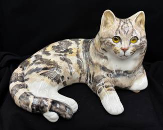 Reclining Cat Figure - Winstanly Pottery, England