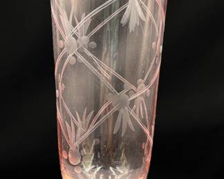 Depression-era Etched Pink Glass Vase