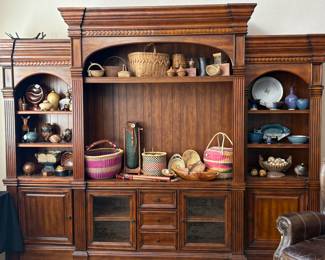 Available For Presale - $1200 Stately Entertainment Center for Star Funiture (Center Console and Hutch - 70" Wide/ 94" Tall, Flanking Units - 31" Wide/ 84" Tall)