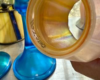 Quezell art glass signed shades