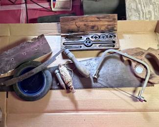 Antique tools, saw, Tap & die set
