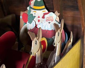Hand made Vintage Wooden Sled With Santa Claus, reindeer, snowman