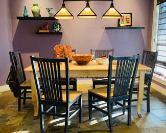 custom made quality solid wood dining table & six chairs