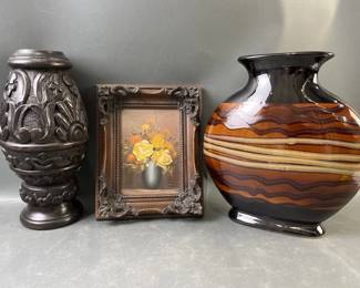 Lot 67 – Vintage Signed Oil Painting & Modern Vases