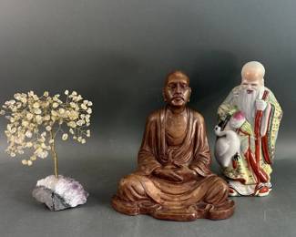 Lot 52 – Ceramic Asian Statues & Amethyst Tree