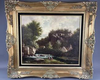 Lot 77 – Ornate Frame Vintage Signed Country Landscape Painting