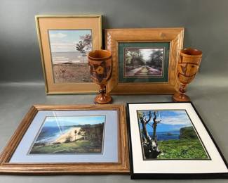 Lot 90 – Decorative Carved Wood Goblets & Photos/Print