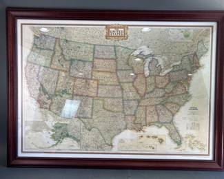 Lot 104 – Large Framed National Geographic US & World Maps
