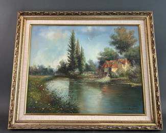 Lot 55 – Framed & Signed Bartoloy Cottage on Lake Painting