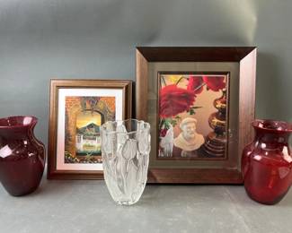 Lot 58 – Hand Painted Tile, Mikasa Tulip Vase & More
