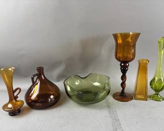 Lot 53 – Mid century Harvest Tones Glass Vases & Bowl