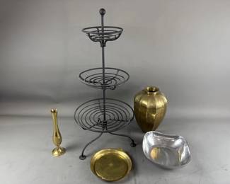 Lot 83 – Vtg Brass Vase, 3 Tiered Tray & More
