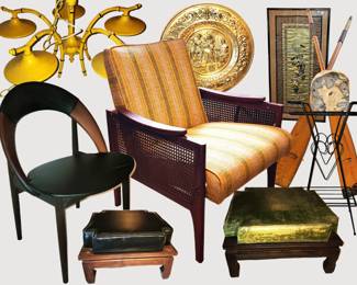 handful of midcentury items incl. an Arne Hovmand-Olsen  Danish teak side chair,American walnut Danish Modern occasional chair,etc.