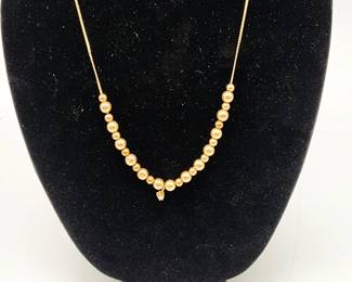 14k gold bead necklace w petite diamond pendant